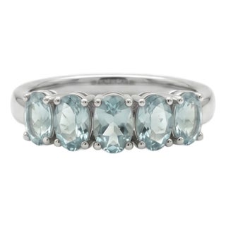 Natural Aquamarine Half Band Stackable Ring, March Birthstone Ring Us 7 For Sale