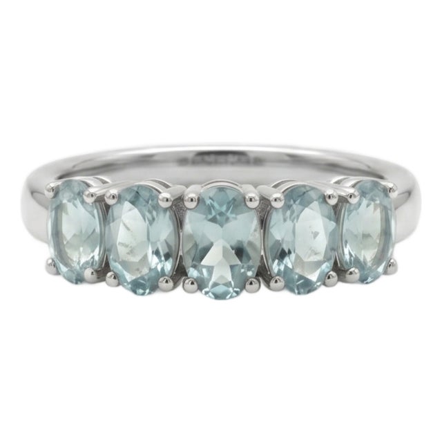 Natural Aquamarine Half Band Stackable Ring, March Birthstone Ring Us 7 For Sale