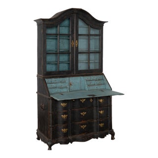 Black Painted Oak Secretary or Bureau From Sweden, Circa 1800 For Sale