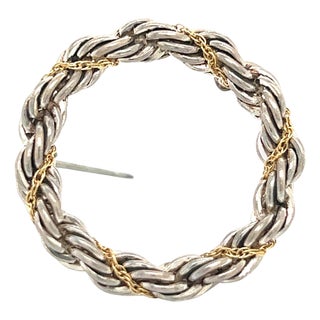 1990s Tiffany & Co Estate Circle Wreath Brooch 18k G + Silver For Sale