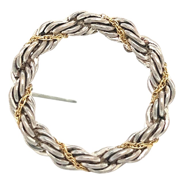 1990s Tiffany & Co Estate Circle Wreath Brooch 18k G + Silver For Sale