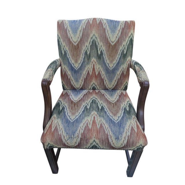Vintage Schumacher Flamestitch Upholstered Federal Arm Chair For Sale - Image 4 of 18