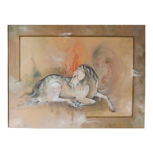 1990s Horse Painting by Mohammad Reza Sharify For Sale