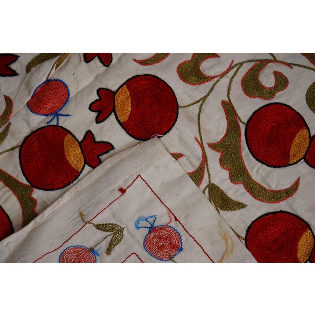Beige Uzbek Suzani Embroidered Wall Hanging – Pomegranate, Horse Boho Textile 3'4'' X 6'2'' For Sale - Image 11 of 12