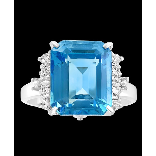 Contemporary 5.8 Carat Finest Blue Topaz Diamond Platinum Ring Estate For Sale - Image 3 of 18