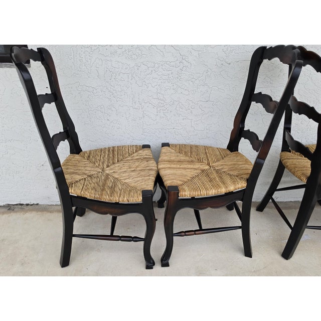 French Country Ladderback Rush Seat Dining Chairs Set of 4 For Sale - Image 17 of 18