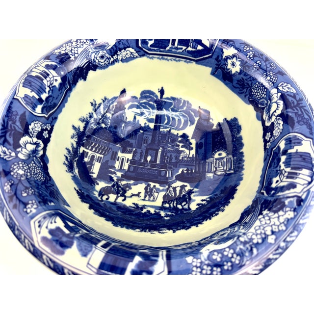 Staffordshire Antique Staffordshire Blue & White Transferware Bowl With Landscape For Sale - Image 4 of 11