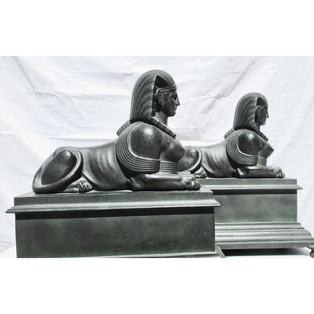 Figurative Late 19th Century Vintage Patinated Bronze Sphinx Statues- A Pair of 2 For Sale - Image 3 of 13