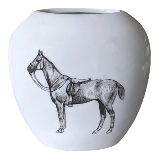 Vintage Equestrian Horse Ceramic Decorative Vase For Sale