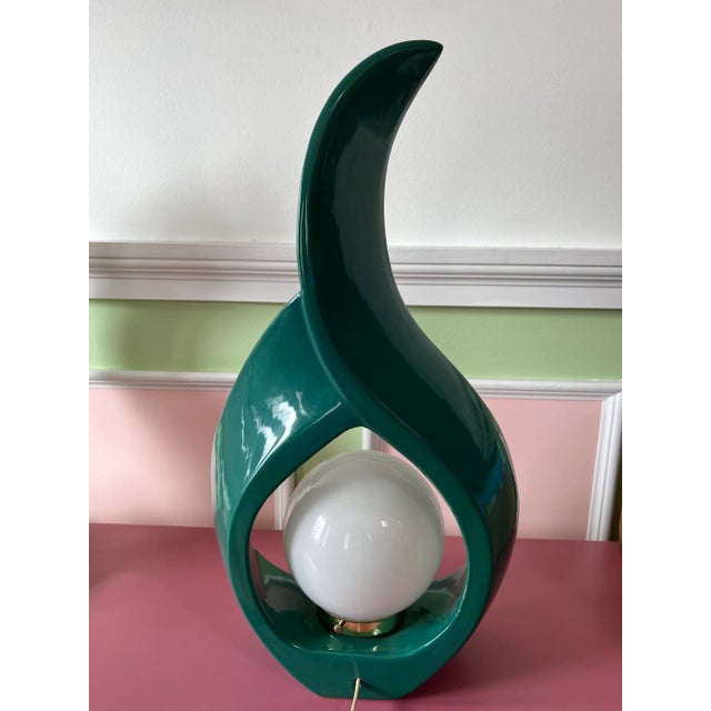 1980 Teal Ceramic Flame Lamp For Sale In New York - Image 6 of 6