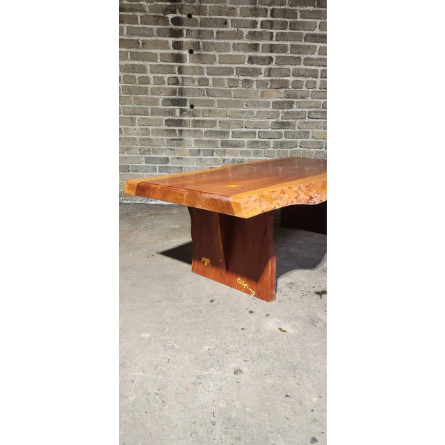 Traditional Handcrafted Live Edge Cherry Bench With Bird Motif Inlays by Pj Spring For Sale - Image 3 of 8