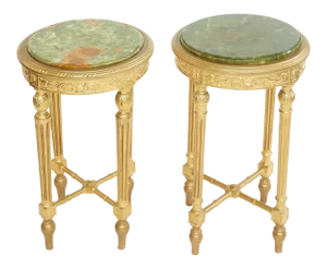 19th Century Wood Framed Onyx Top Side Tables - a Pair
