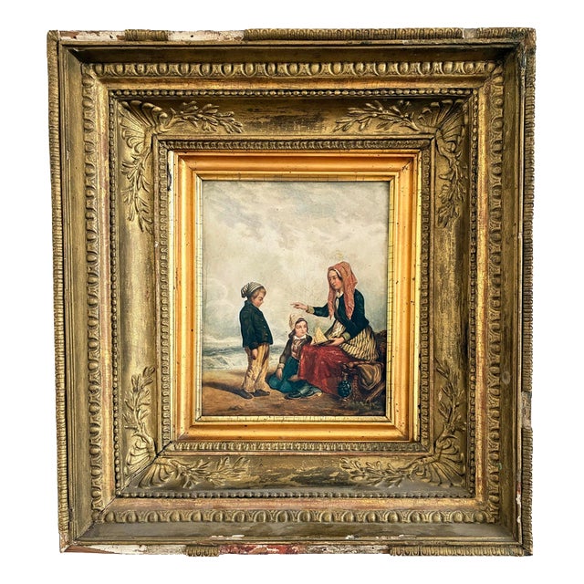 Seaside, 1845, Oil Painting on Board, Framed For Sale