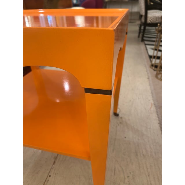 Glossy Hermes Orange Square Two Tier End Tables -a Pair For Sale - Image 13 of 16