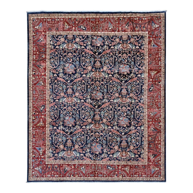 Navy Persian Ferahan Design Hand-Knotted Wool Rug, 08'02 X 09'11 For Sale