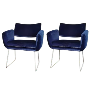 Pair of French Midcentury Modern Blue Velvet 760 Chairs by Joseph Andre Motte
