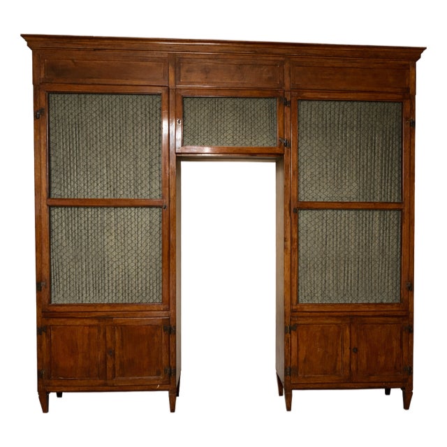 17th Century Bolognese Walnut Bookcase With Original Wire, Fabric Panels, Hidden Compartments & Working Locks For Sale