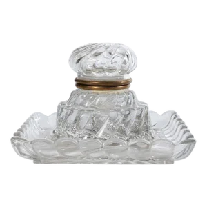 Early 20th Century Antique Signed Baccarat Bambous Swirl Crystal Ink Well