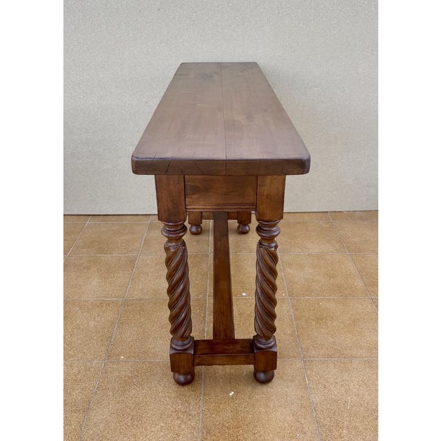 Wood Spanish Carved Console Table with Barley Twist Legs and Drawers, 1930s For Sale - Image 7 of 13