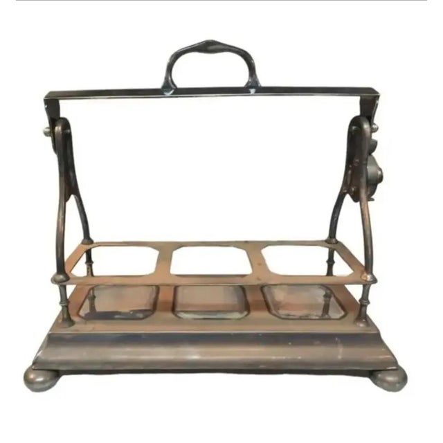 Metal Early 20th Century English Silver Plate Three Bottle Tantalus Set- 4 Pieces For Sale - Image 7 of 10