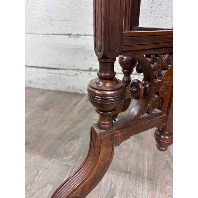 Antique Victorian Eastlake Renaissance Revival Marble Walnut Center Parlor Table For Sale - Image 4 of 13