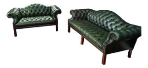 Late 20th Century Chesterfield Sofa and Love Seat Set in Hunter Green