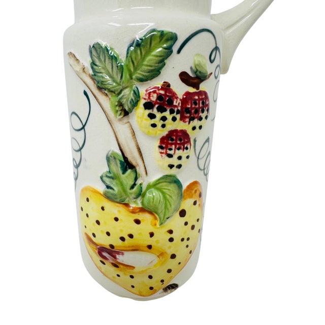 Mid-Century Modern Mid-Century Japanese Hand-Painted Fruit Relief Pitcher & Tumbler Set - 6 Pieces For Sale - Image 3 of 14