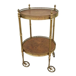 Italian Brass & Leather Bar Cart For Sale