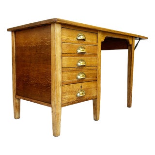 George VI Oak Drop-Leaf Desk, 1930s For Sale