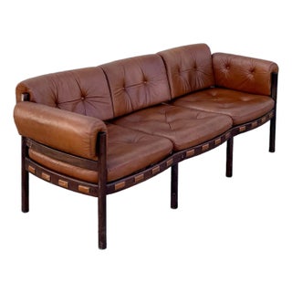 Vintage Cognac Leather 3-Seater Sofa Attributed to Arne Norell for Coja For Sale