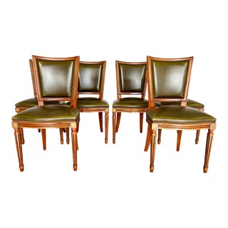 French Louis XVI Directoire Style Leather Dining Chairs - Set of 6 For Sale