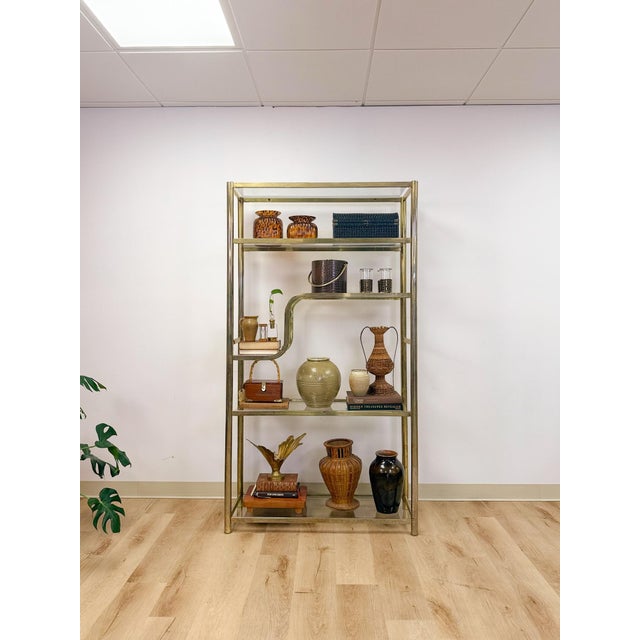 Mid 20th Century Vintage Milo Baughman Style Brass Tone Etagere Shelf Vintage Hollywood Regency For Sale - Image 5 of 17