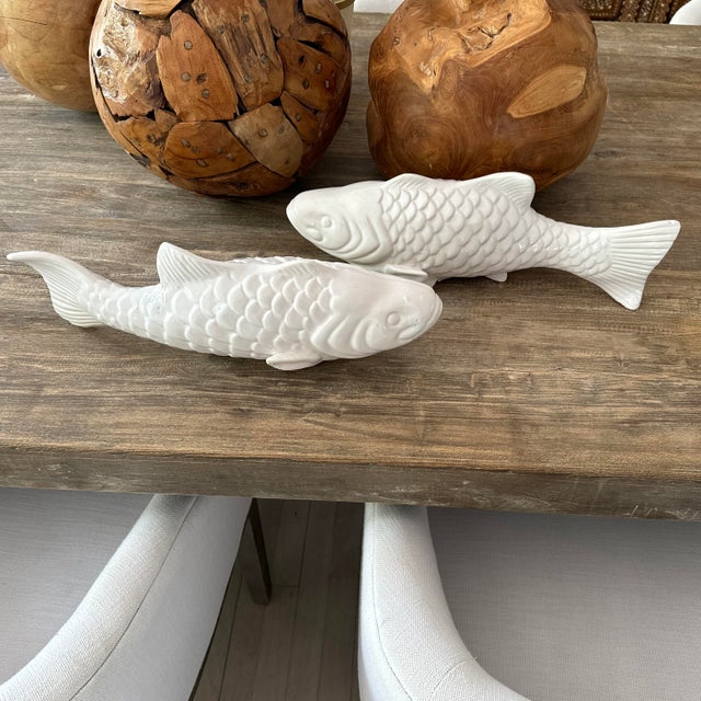 1990s White Fish Ceramic Figurine , Pair For Sale - Image 5 of 7