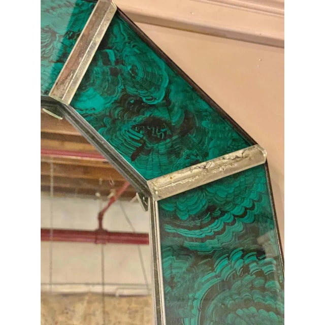 Hollywood Regency Octagonal Wall Mirrors Vintaged Malachite Style For Sale In New York - Image 6 of 13