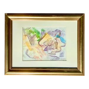 1970s Erle Loran Sierra Nevada Mountain Landscape Oil Pastel Drawing, Framed