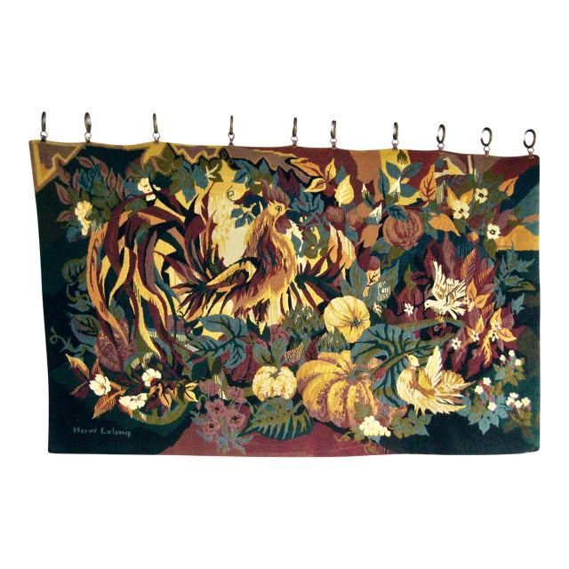 1960s French Mid Century Modern Herve Lelong Aubusson Tapestry For Sale