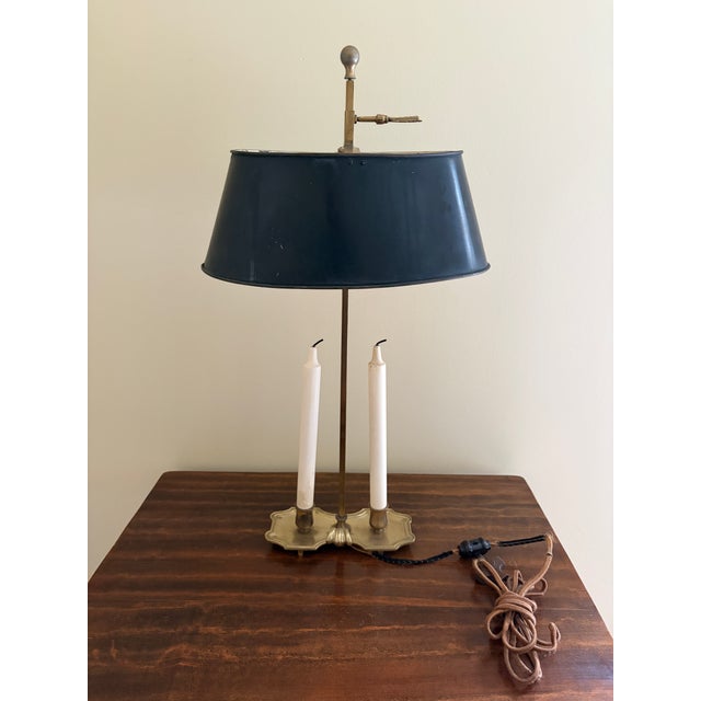 Gold 1960s French Provincial Brass Bouillotte Lamp With Black Tole Shade For Sale - Image 8 of 10
