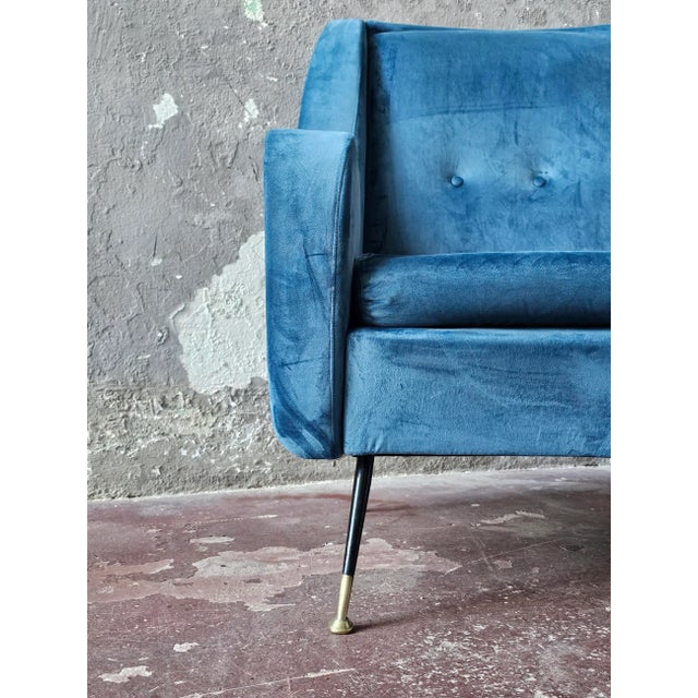 Mid-Century Armchairs in Blue Velvet, Italy, 1950s, Set of 2 For Sale - Image 4 of 8