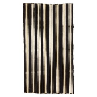 1960s Vintage Brown & Ivory Vintage Striped Kilim Rug- 4′11″ × 9′ For Sale