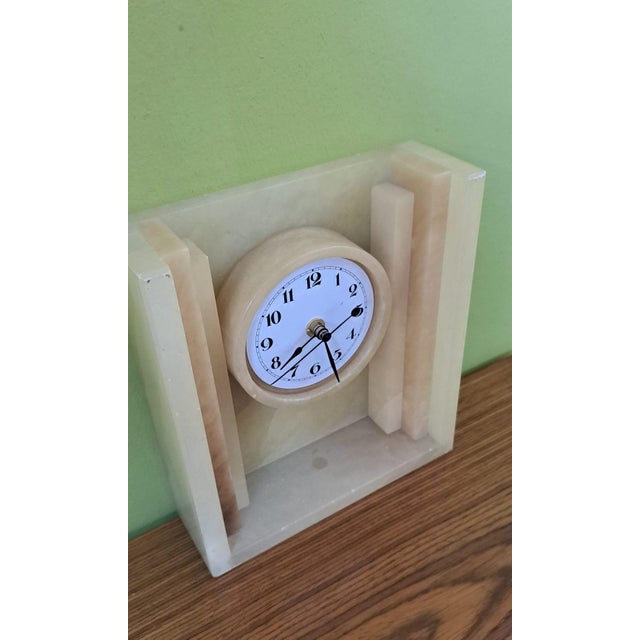 1980s Vintage Alabaster Table Clock, 1985 For Sale - Image 5 of 8