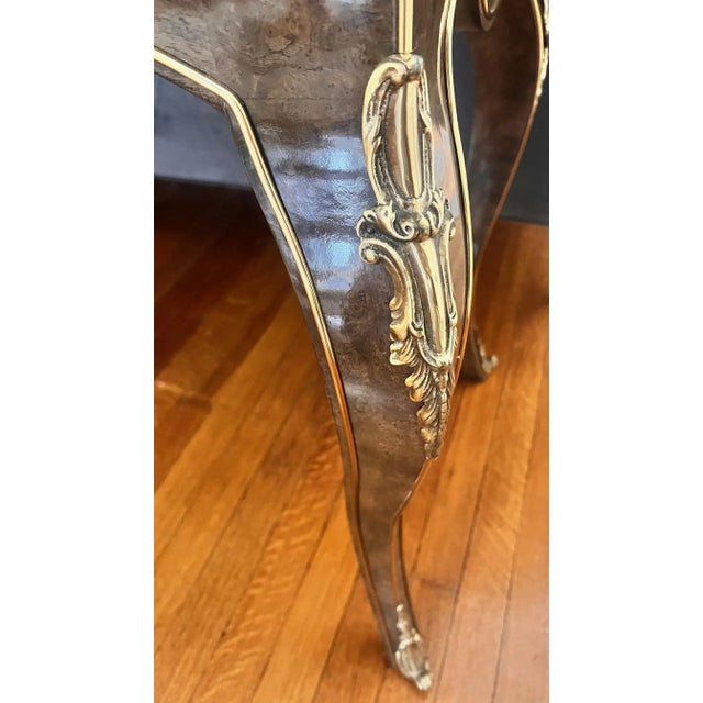 1970s Hollywood Regency Mastercraft Style Burled Walnut & Brass Console Table For Sale - Image 12 of 14