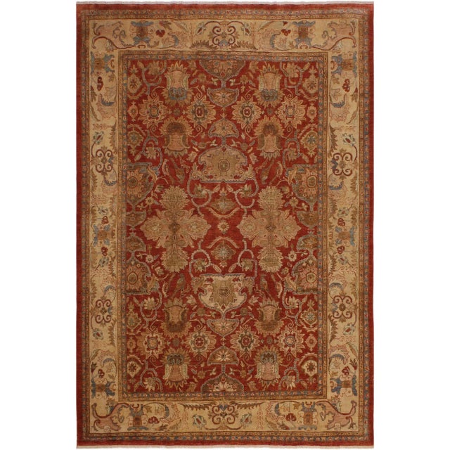 Brick Red 1980s Shabby Chic Semi Antique Sonya Rust/Tan Wool Rug -9'1 X 11'3 For Sale - Image 8 of 8