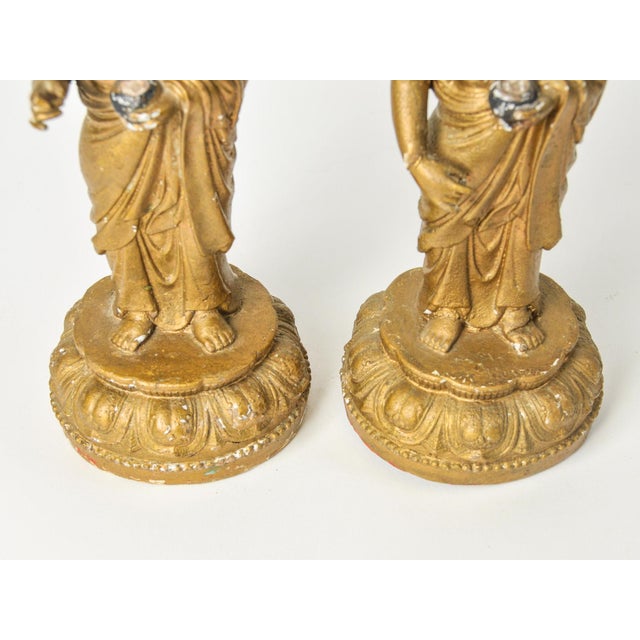 Paint Pair of Gilded Buddhist Monk Figures For Sale - Image 7 of 17
