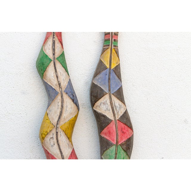 Early 20th Century Pair of African Bwa Sun & Serpent Tall Totem For Sale - Image 5 of 11