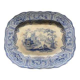 Antique Blue &White Transfer Ware Platter For Sale