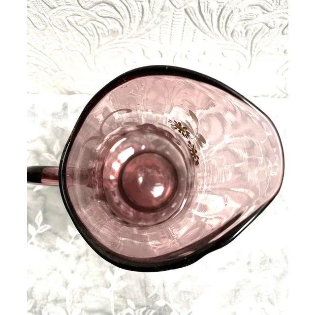 Antique Moser Hand Painted Floral Amethyst Glass Tall Pitcher For Sale - Image 9 of 11