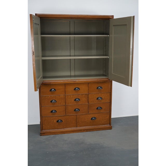 Vintage Dutch Faux Oak Paint Pine Bank of Drawers For Sale - Image 14 of 17