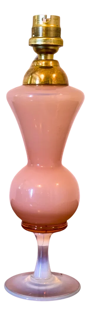 Mid-Century French Pink Opaline Glass Table Lamp with Pied de Douche Base, 1950s