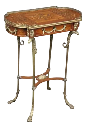 French Inlaid Louis XV Eagle Head Musical Instruments Inlaid End Table
