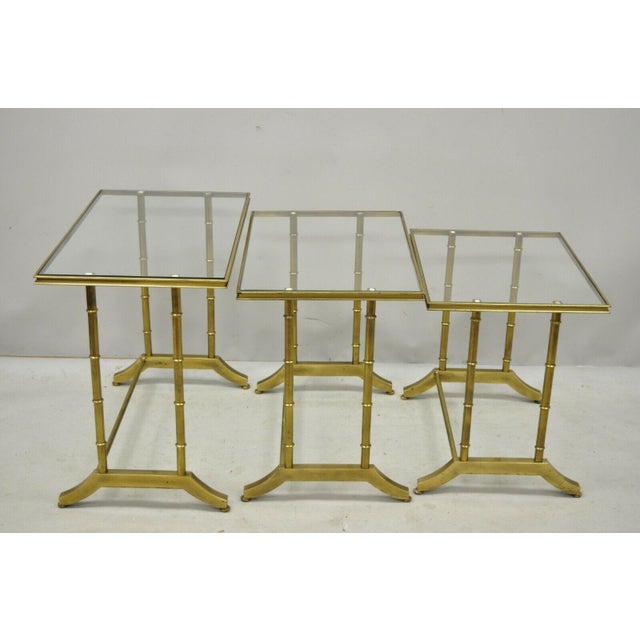 Brass Faux Bamboo Glass Top Nesting Side Tables Set of 3 Chairish